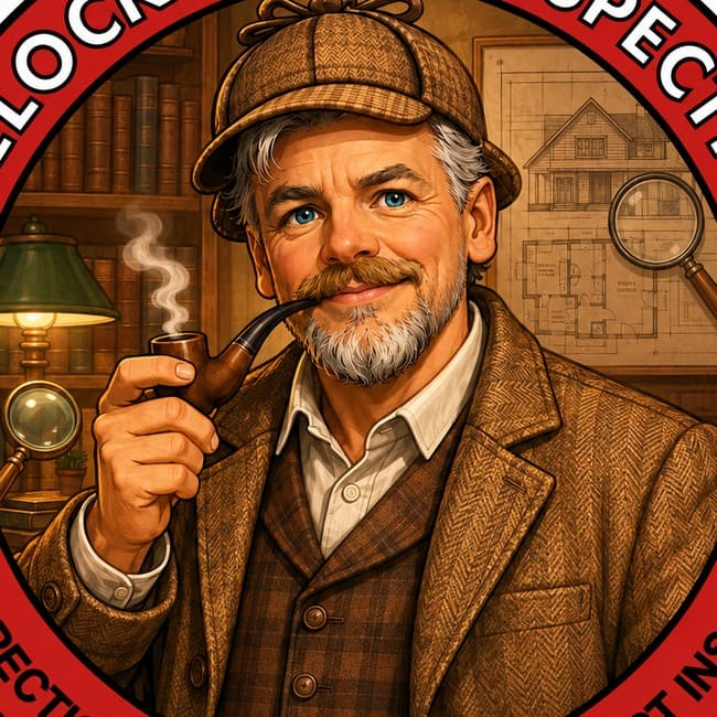 Cory Holder as a Sherlock Holmes-style detective, the SureLock Home Inspections portrait